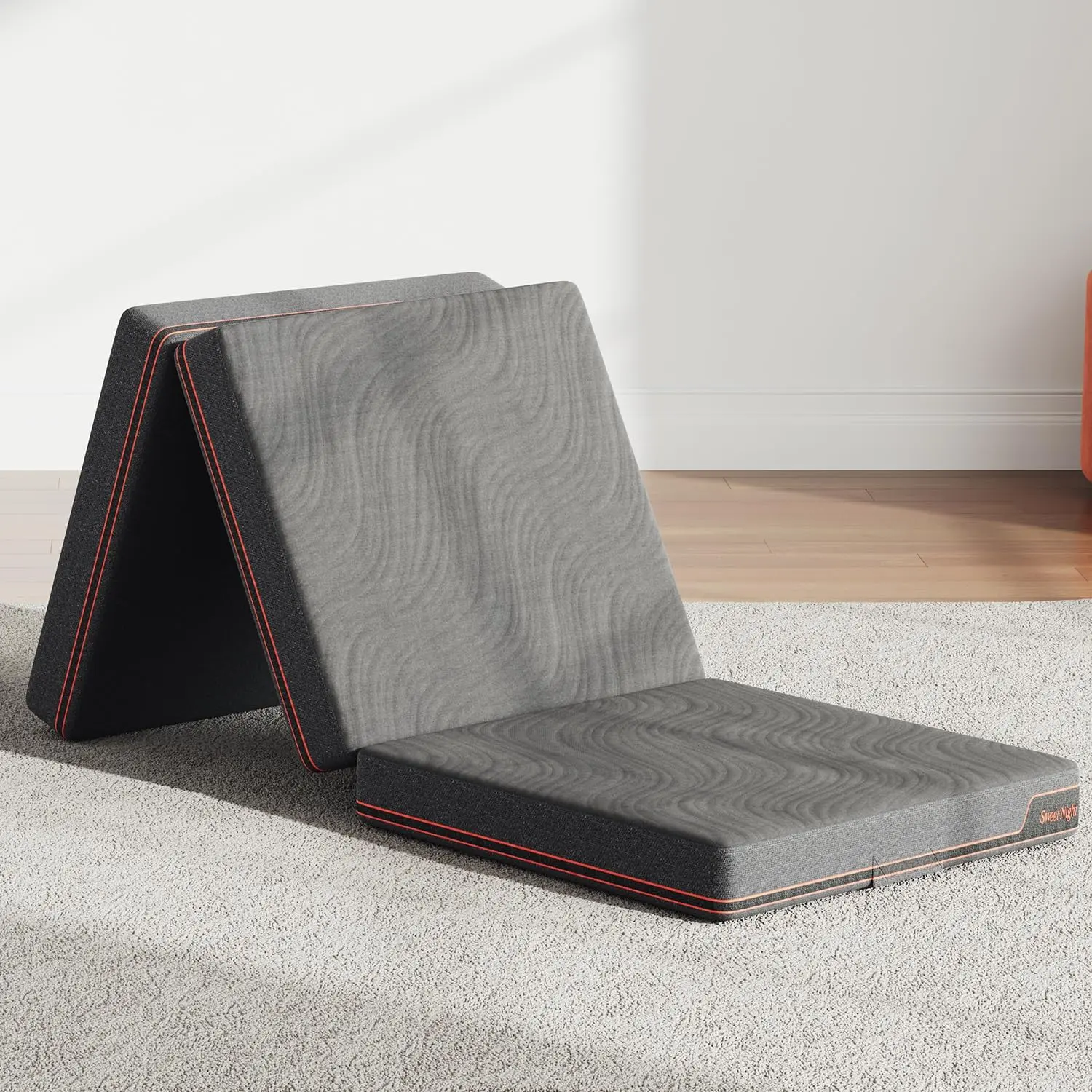 

4 Inch Folding Mattress - Single Size Trifold Grey with Breathable Cover & Non-Slip Bottom, Portable for Camping, Travel, RV