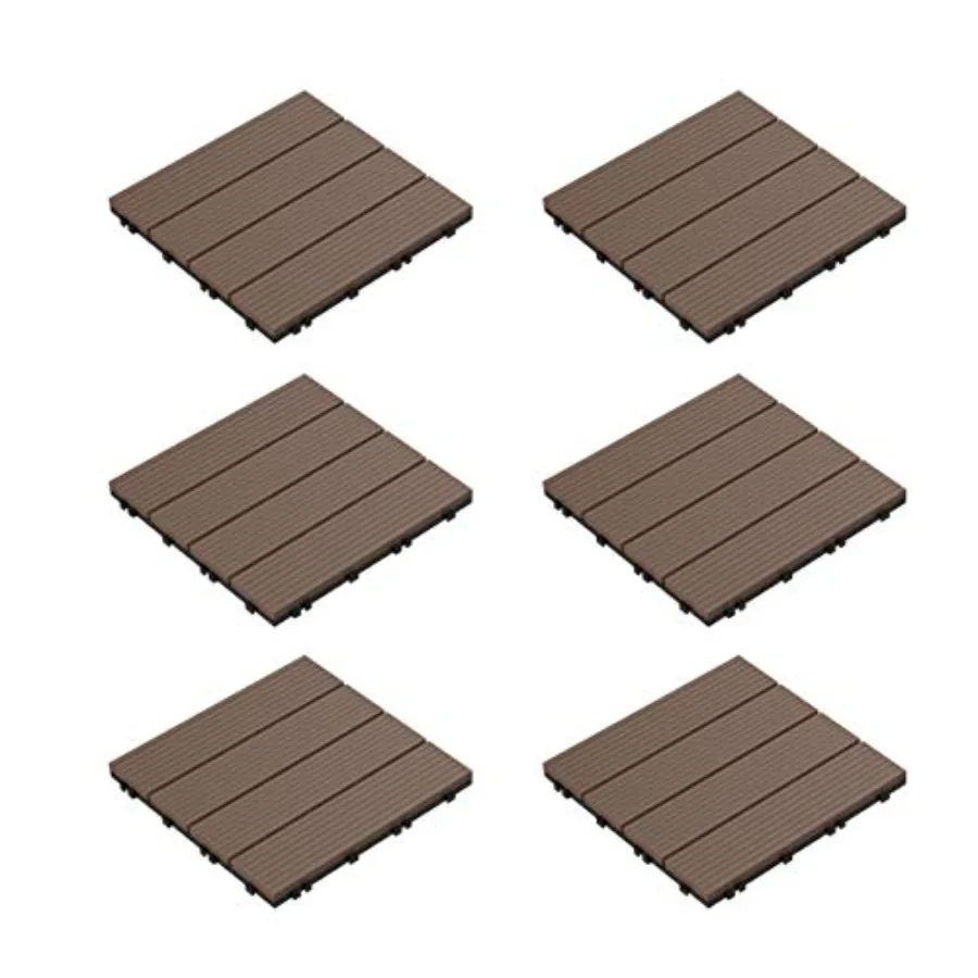 

Interlocking Deck Tiles - 6-Pack Wood Plastic Composite Patio Tiles - Outdoor Flooring for Balcony, Porch, and Garage by Brown