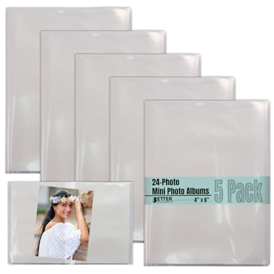 24 Photo Mini Photo Album, 4 x 6 Inch, Pack of 5, Clear View Cover, Holds 24 Photos, 5 Pack