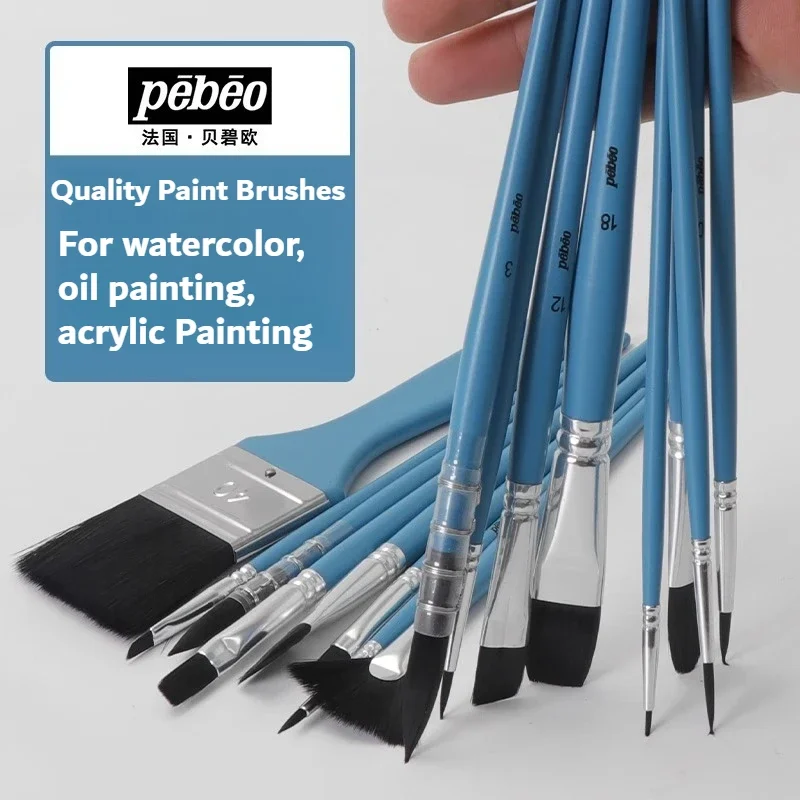 Pebeo Paint Brushes Set 3/6/8/12 Pieces Nylon Wooden Handles Brushes, Professional for Oil, Acrylic and Watercolor Painting