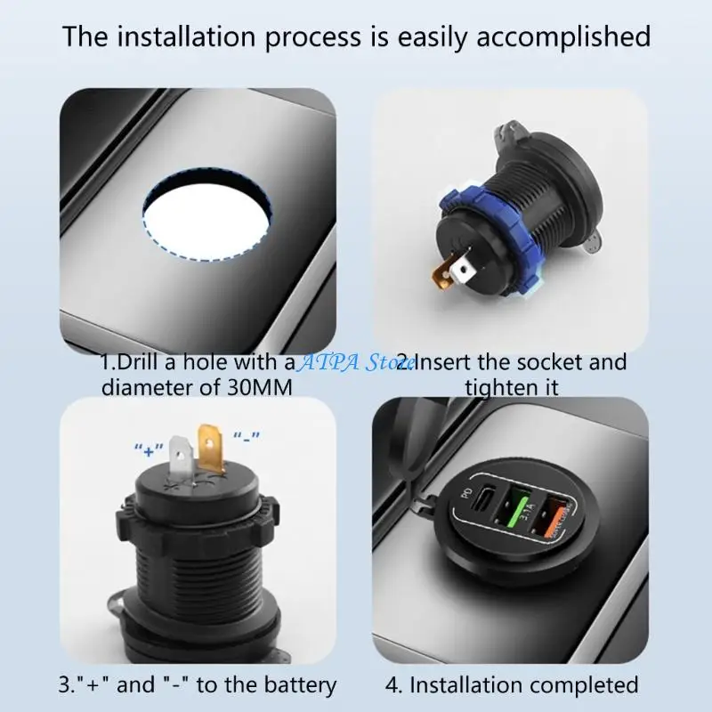 

U13C 4 Port USB C Car Chargers Adapter 45W PD Fast Charging Waterproof Design Universal 12V-24V for Vehicle Boat Application
