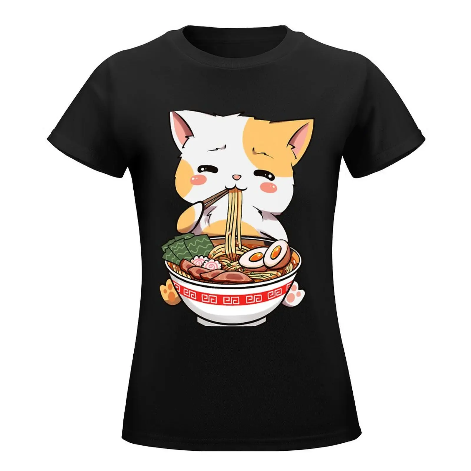 Kawaii Neko Ramen Cute Ramen Cat Japanese Noodle Funny Anime T-Shirt vintage funny tops clothes for Women