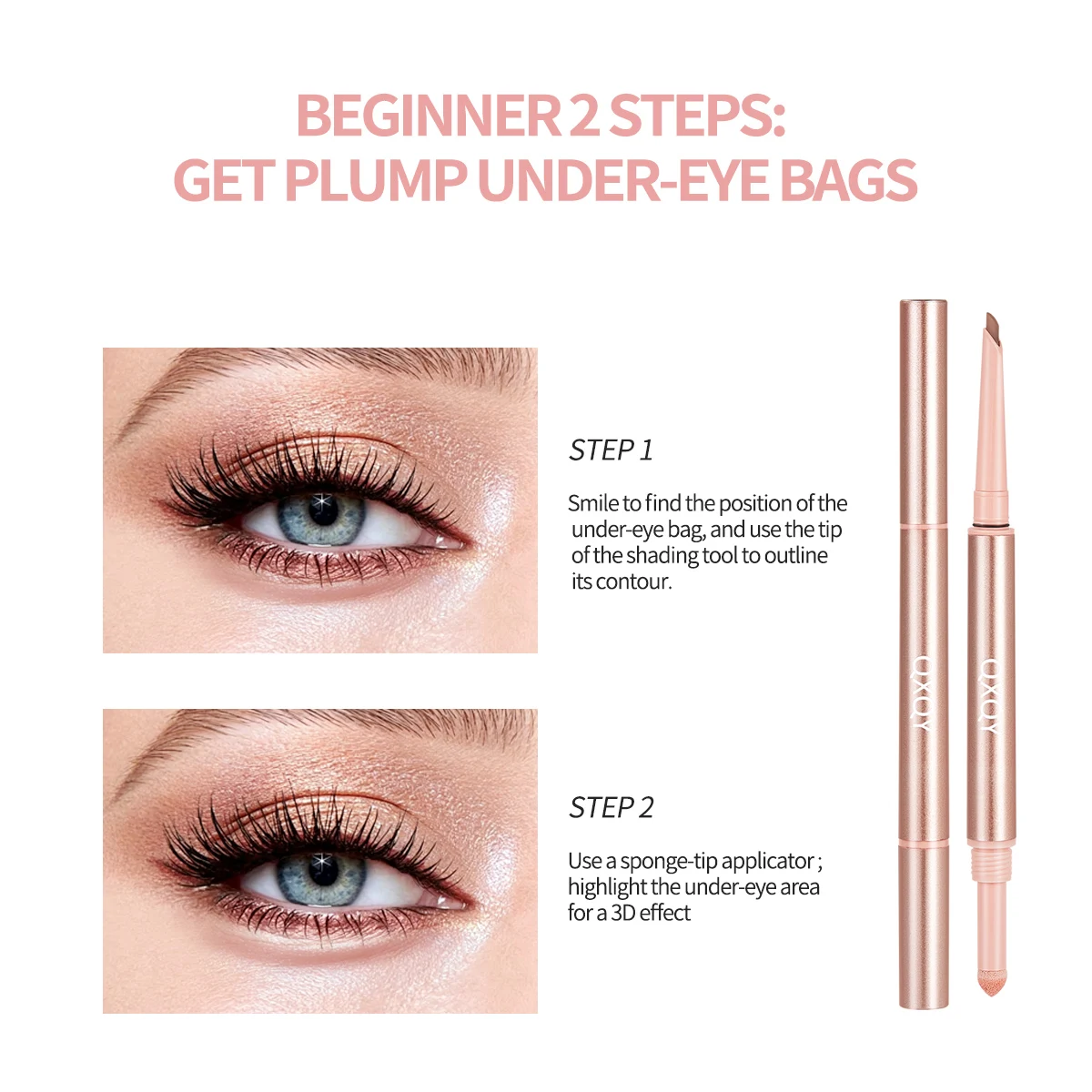 QXQY Double Headed Silkworm Pen with Brush Head, Full Eyes, Three Dimensional Big Eyes Peach Blossom Pink Makeup view 5