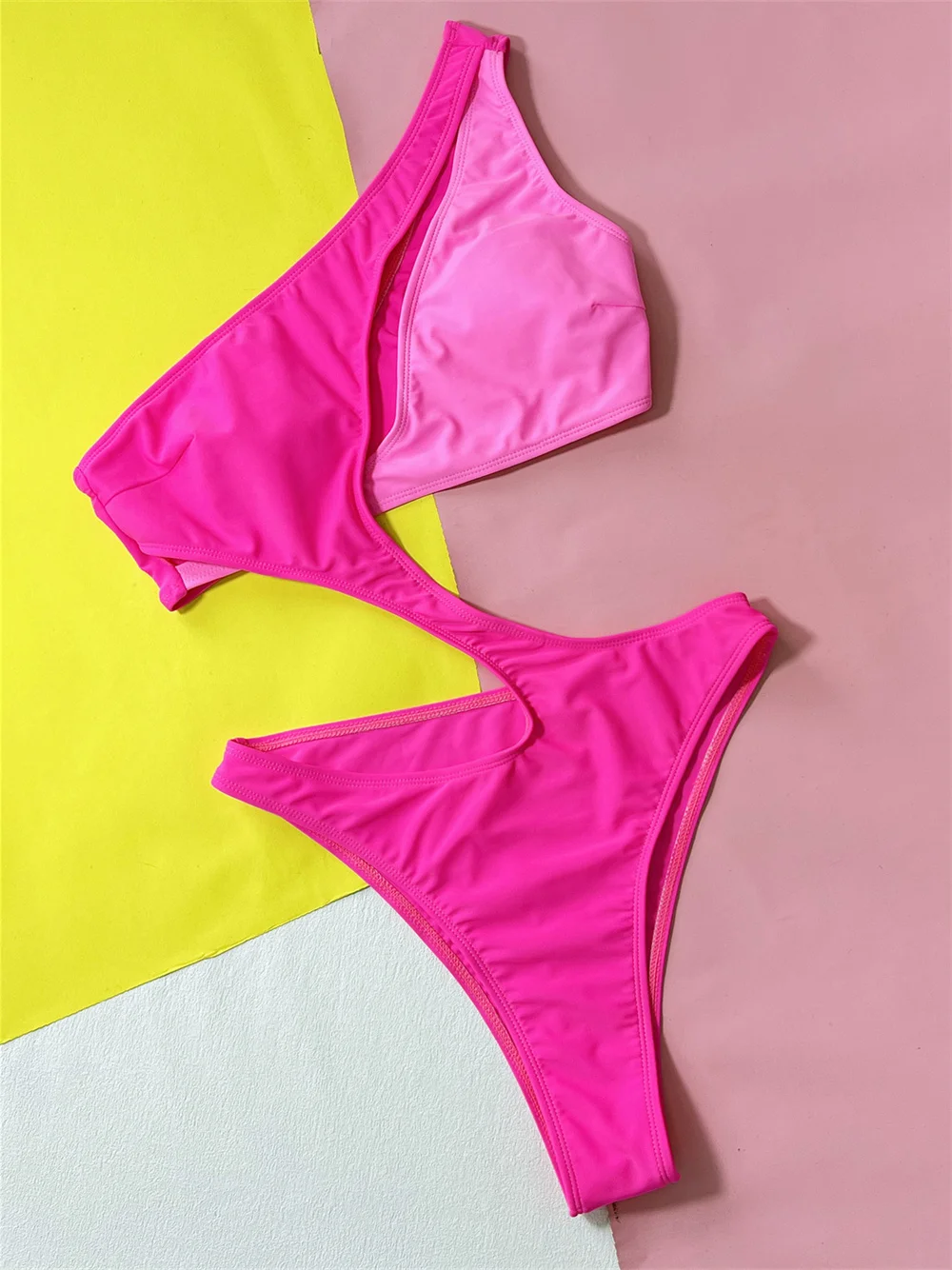 One Shoulder Hollow Out Bandage Swimsuit High Leg Cut Bikini Patchwork Monokini Women Biquini Beach Outfit Swimwear Bathing Suit