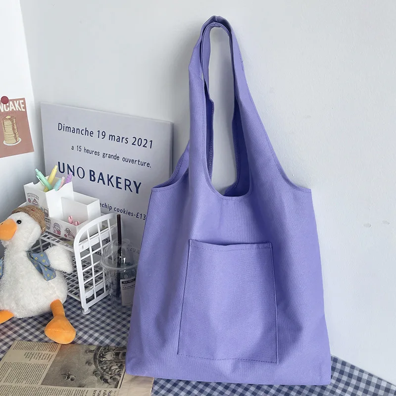 Soft Draw Canvas Bags Large Capacity Shopping Bag Tote Pouch Grocery Reusable Portable Shoulder Handbag for Travel