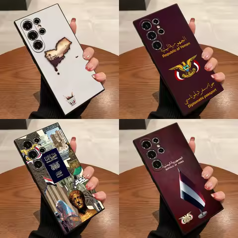 Yemen National Emblem Flag Passport Map Phone Case For Samsung S25,S24,S21,S22,S23,S30,Ultra,S20,Plus,Fe,Lite,5G Black Cover