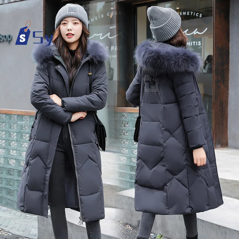 

Sy 2024 New Down Cotton Coat Women's Long Winter Down Coat Thick Warm Hooded Cotton Padded Jacket Zipper Coat