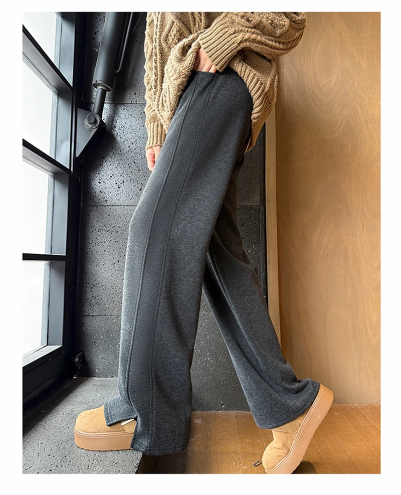 Kunstwollhose mit weitem Bein für Damen, modische elegante Baggy-Hose, Herbst-Winter-Bürohose für Damen, koreanische High-Waist-Straight-Hose, neu – Detail 22