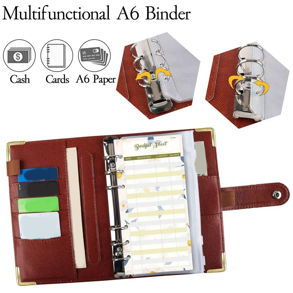 ซองซิปสมุดแพลนเนอร์ลายนูนรูปผีเสื้อ A6ซองเงินสดออแกไนเซอร์จัดงบประมาณสำหรับเงินสดสีม่วง
