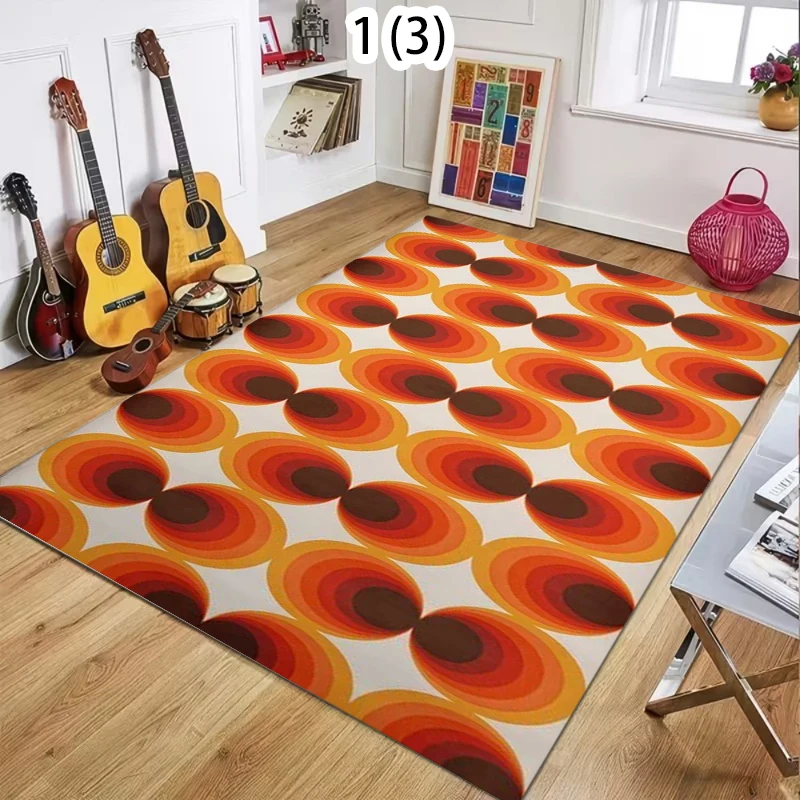 Brown Orange Retro Mid Century Rug Geometric Design Rug Durable Vintage Inspired Floor Mat Doormat Boho Chic Home Accent