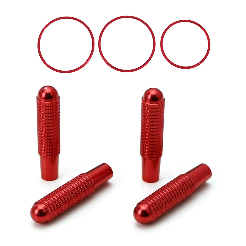 4Pcs Red Aluminum Bolt-On Replace Door Lock Knobs With 3Pcs Car Seat Adjustment Switch Knob Ring Cover Trim Red