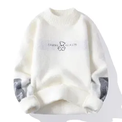 Men Winter Warm Black Sweater Pullovers Vintage Knitted Men's Rock Hip Hop Plush O Neck Top Men's Cloting New 2024