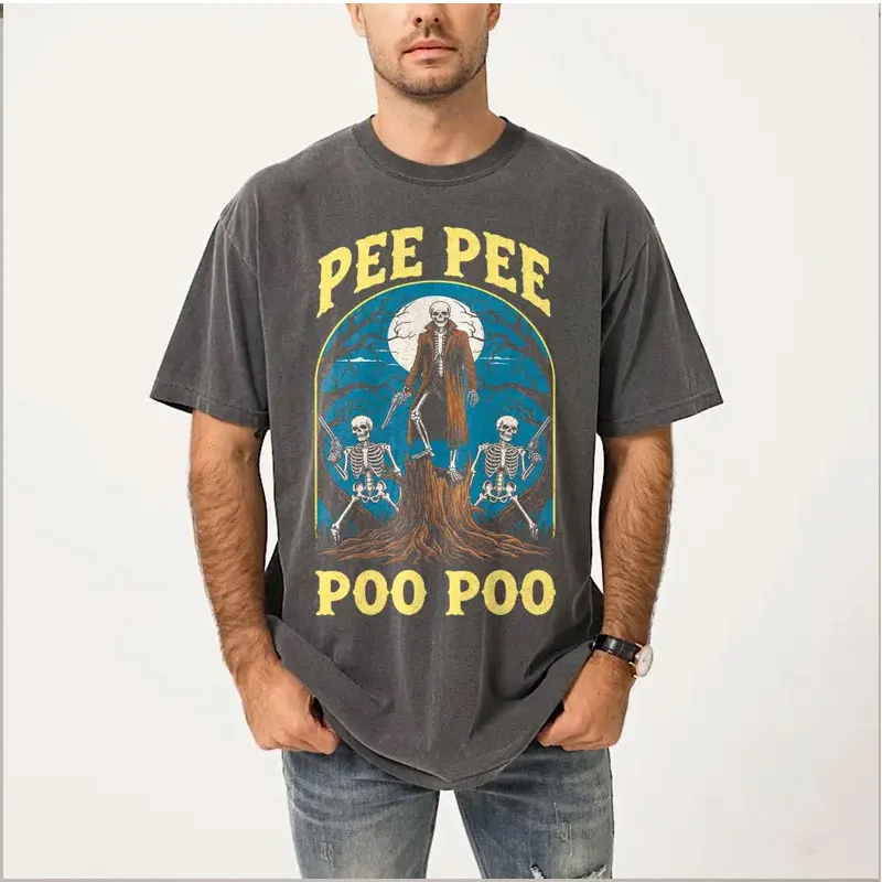 Cursed Meme Shirt Pee Pee Poo Poo T-Shirt Funny Skeleton Graphic Tee for Men Women Weirdcore Gen Z Top Spooky Sarcastic Gift