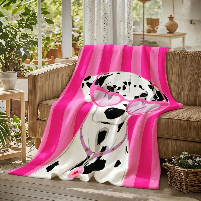 Pink Stripe Dalmatian Flannel Blanket Warm Soft Halloween Christmas Decorative Couch Warm Cozy All-Season Gift