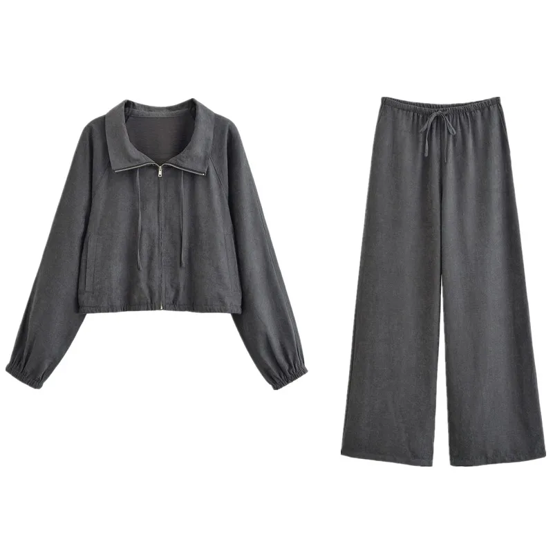 Conjunto de Plones de Cintura Alta y Chaqueta de Manga Larga Estilo Suda de Moda Femenina Otoño 2025, Novedad Versáti...
