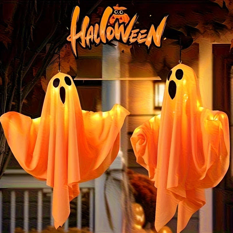 Outdoor Lighting Front Yard - 2pcs Halloween Hanging Ghosts Light Up