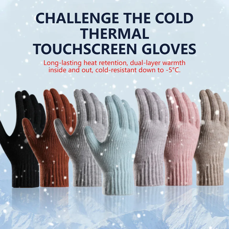 KoKossi Winter Warmth Women's Knitted Gloves Double-Layer Fleece Thicken Wool Jacquard Touchscreen Anti-Cold Thermal Gloves