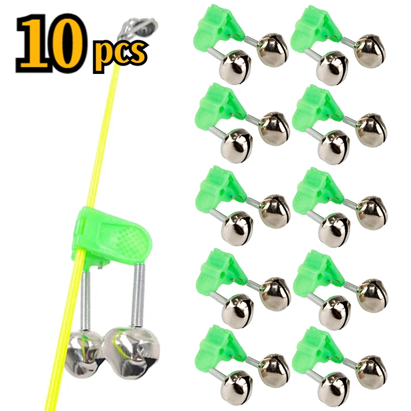 Fishing Bite Alarms Fishing Rod Bell Rod Clamp Tip Clip Bells Ring Green ABS Fishing Accessory Outdoor Fishing Tools