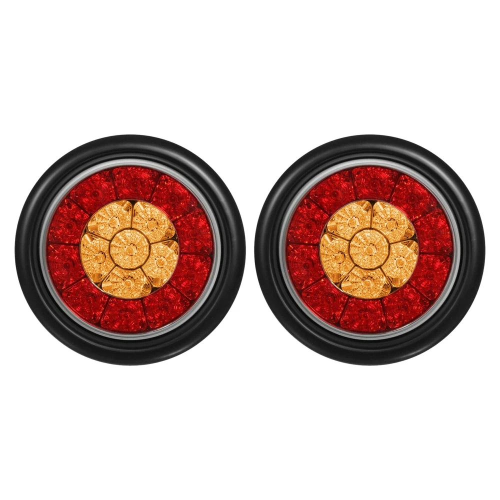 2X Round 4Inch Red/Amber LED Truck Trailer Tail Lights Rear Stop Brake Turn Signal Lights