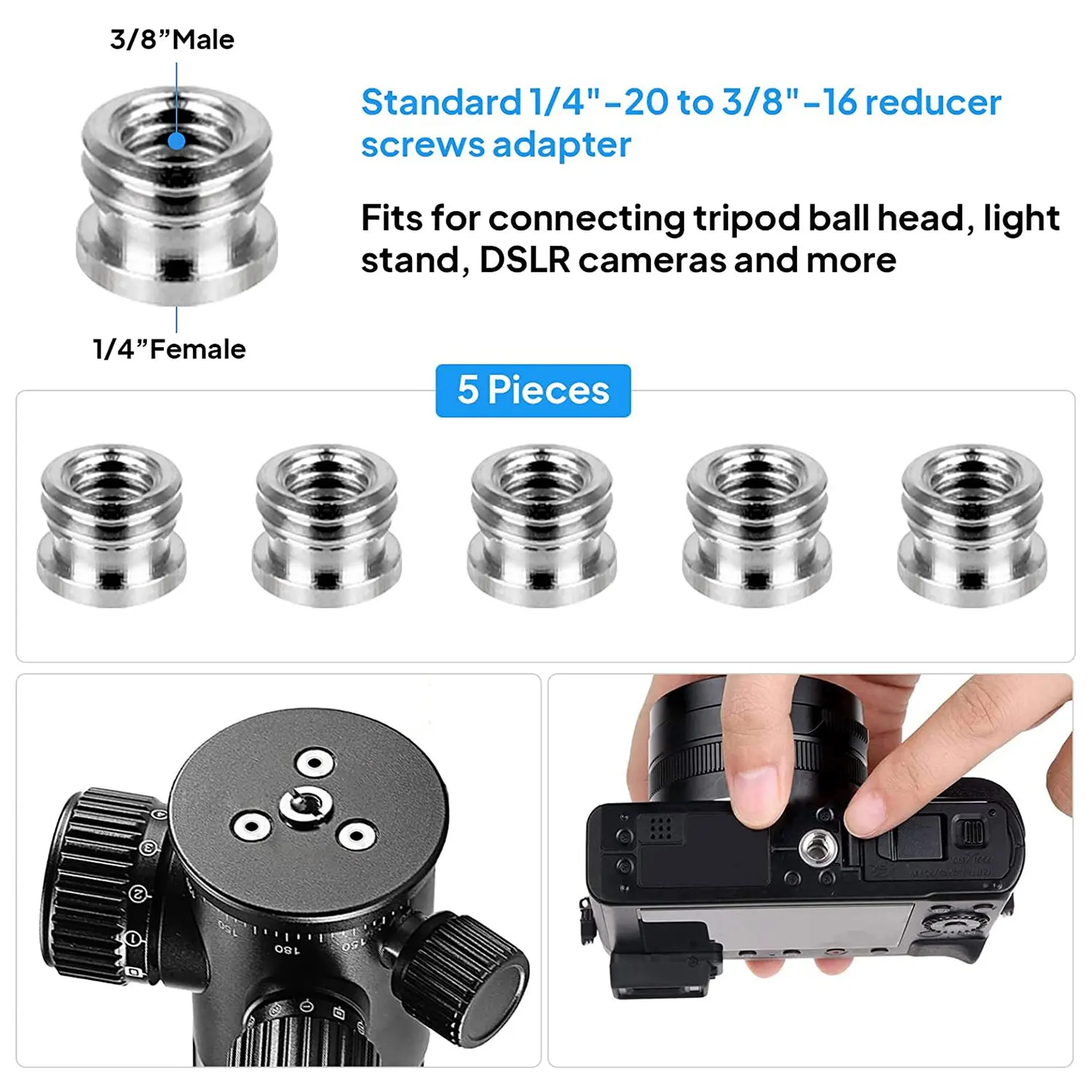 

GZMO 20PCS Camera Screw Set 1/4 to 1/4, 1/4 to 3/8 Screw Adapter Converter Threaded Screws Adapter Spigot Screw Mount Set