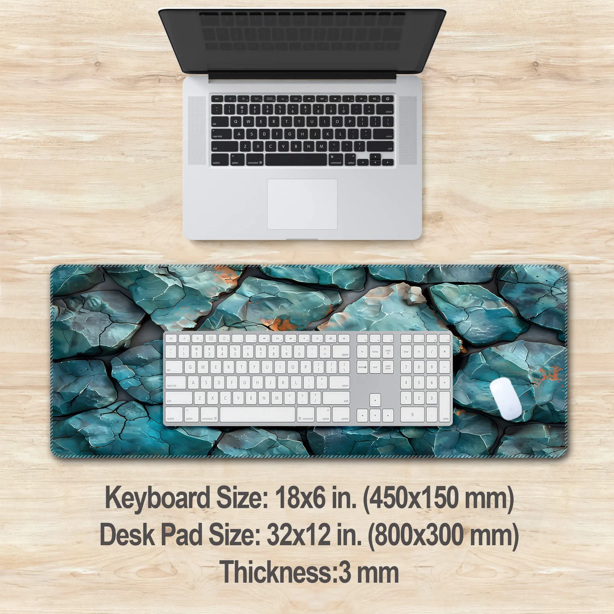 Turquoise Stone Textured Surface Gaming Mouse Pad, XXL Waterproof Desktop Mouse Pad, Extra Wide & Bold with Non-Slip Rubber Base