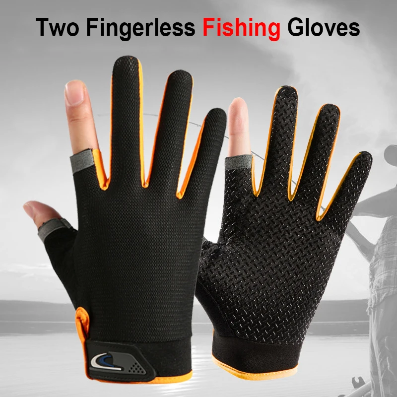 Summer Spring Fishing Gloves for Men Cycling Two Fingerless Anti-Slip Gloves Breathable for Angling Driving Bait Kneading Gloves