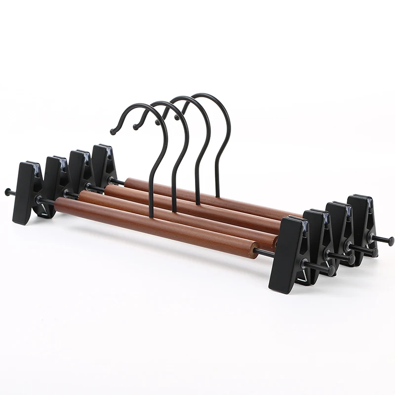 Wood Metal Clothing Rack with Clips Clothes Hanger Fashion Skirt Clamp Garment Closet Organizers Wooden Trousers Hanger 