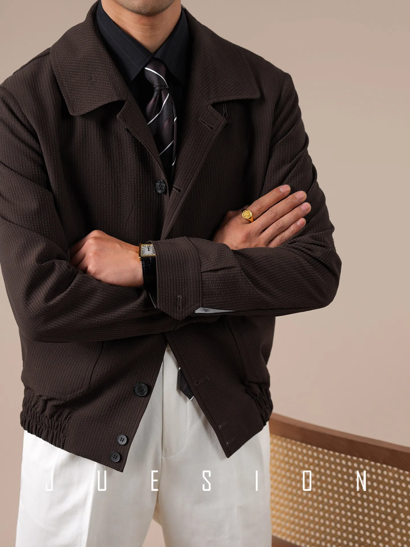 Vintage A2 bomber jacket men's autumn half-lined jacket casual loose lapel spring and autumn top