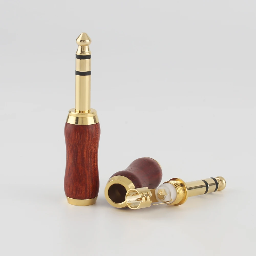 WH806 Red sandalwood 6.35 Rosewood Gold Plating 6.35 Stereo 6.5mm Male Socket Wire Connector Microphon