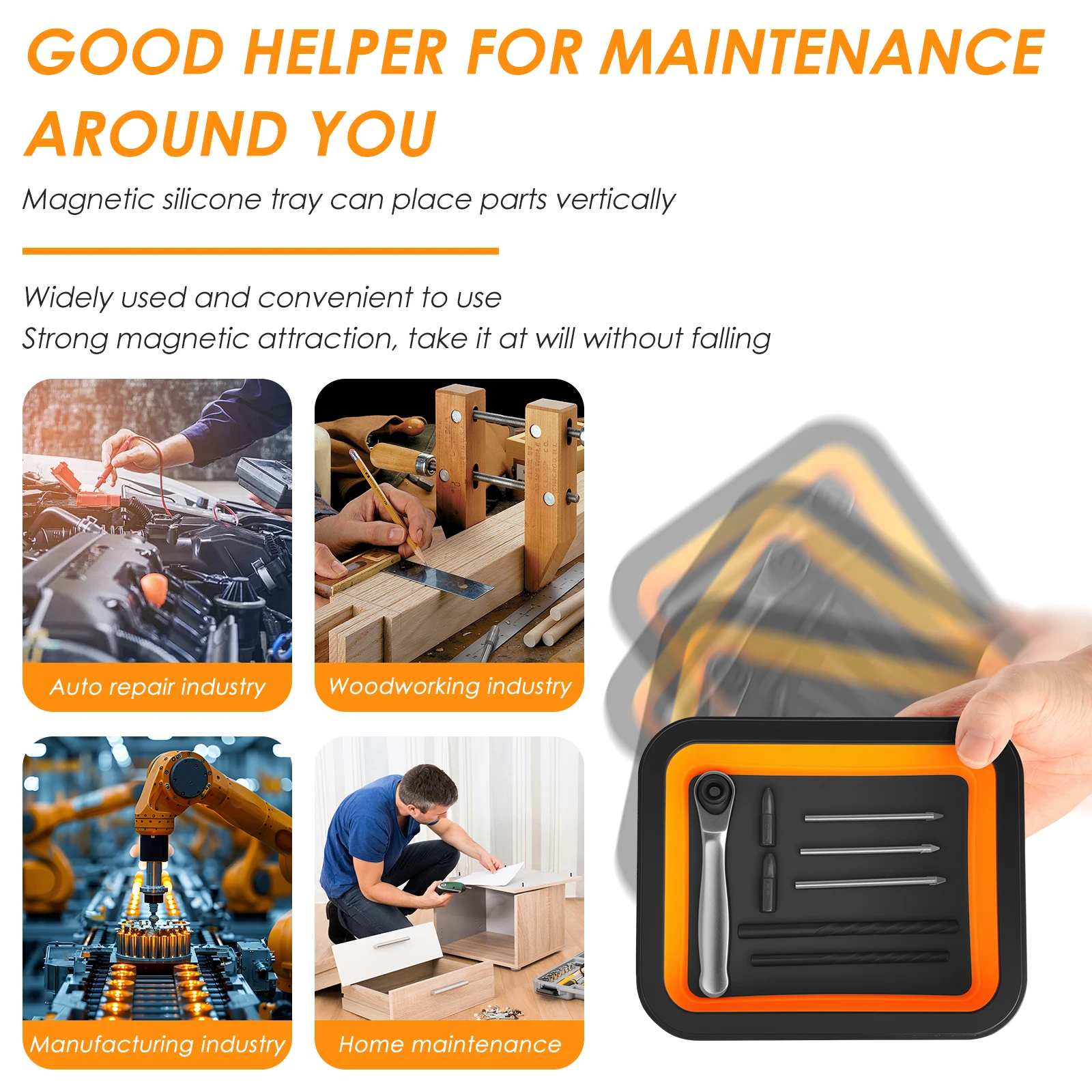 ชุดถาดชิ้นส่วนแม่เหล็กแบบพับได้ 3 ถาดซิลิโคนเครื่องมือขนาดต่างๆสำหรับสกรู, สลักเกลียว, น็อต, แหวนรอง, พินและชิ้นส่วนอื่นๆ