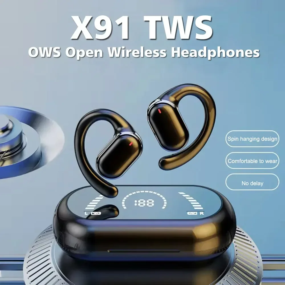 X91 OWS Earhook Earphones Bluetooth 5.3 Low Latency Gaming Sport Headset HiFi Stereo Noise Reduction Earbuds