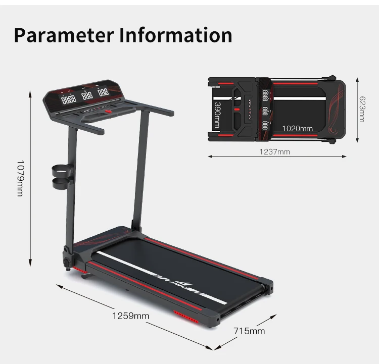 Portable Small Treadmill with Handles Foldable Electric Walking Pad Running Machine for Home Office Indoor Cardio Workout