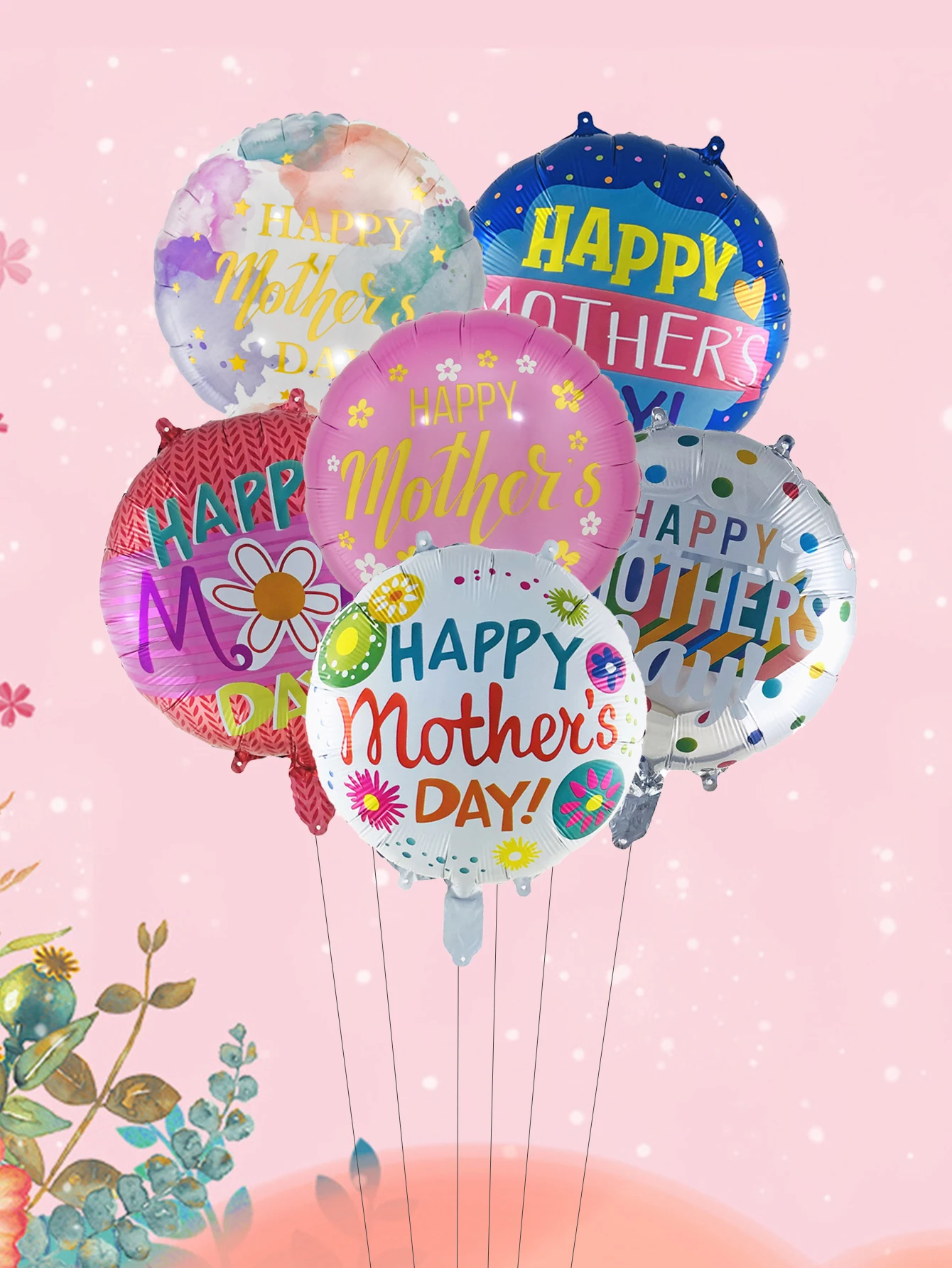 6Pcs 18Inch English Spanish Happy Mother\'s Day Heart Round Balloons Love You Mom Best Mom Helium Balloon Mother\'s Day Decoration