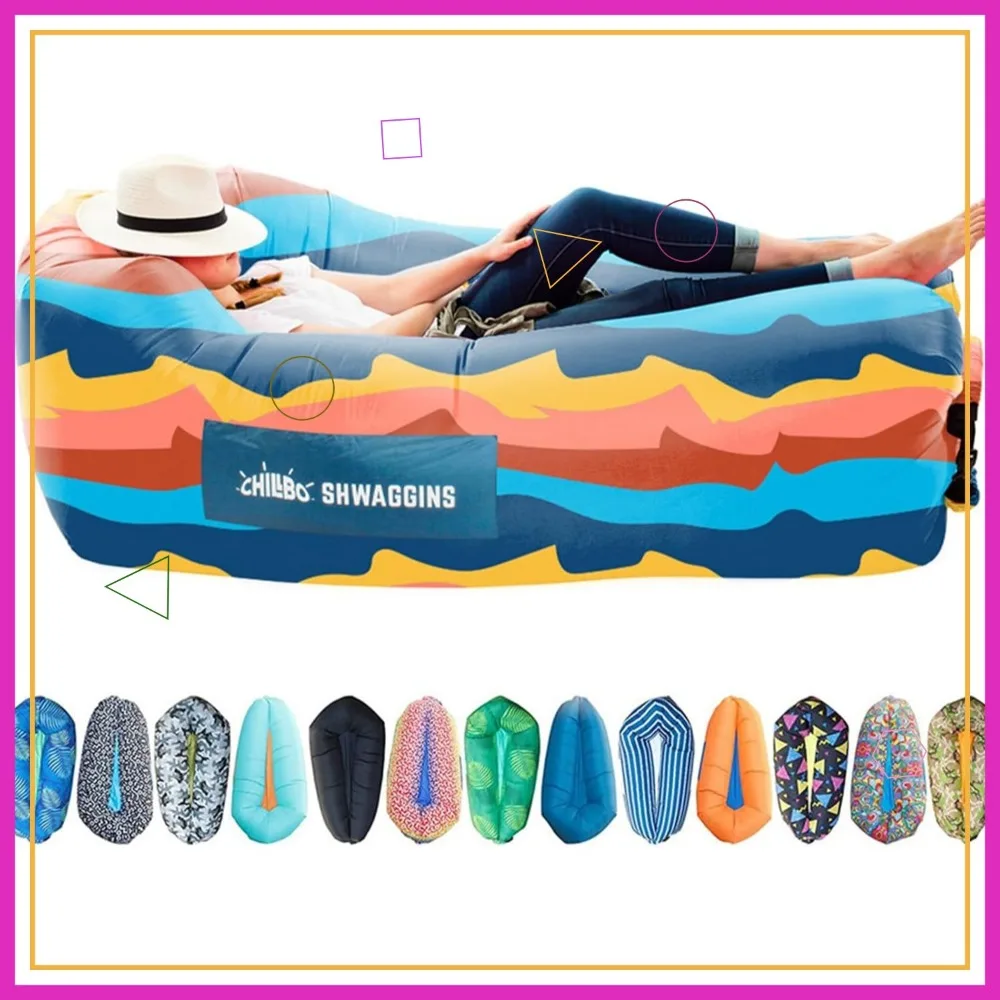 Canapé gonflable avec installation sans pompe, polyester Ripstop, chevilles de stabilité pour la plage, le camping, les festivals