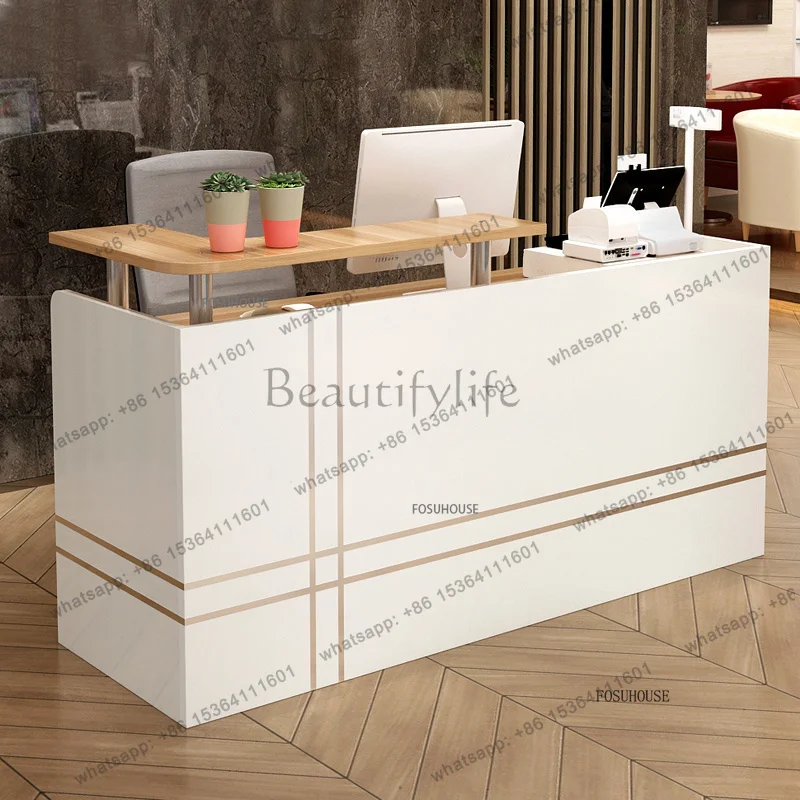 

Nordic Simple Cashier Desk Commercial Furniture Bar Table Barber Shop Beauty Salon Counter European Front Desk Reception Desk N