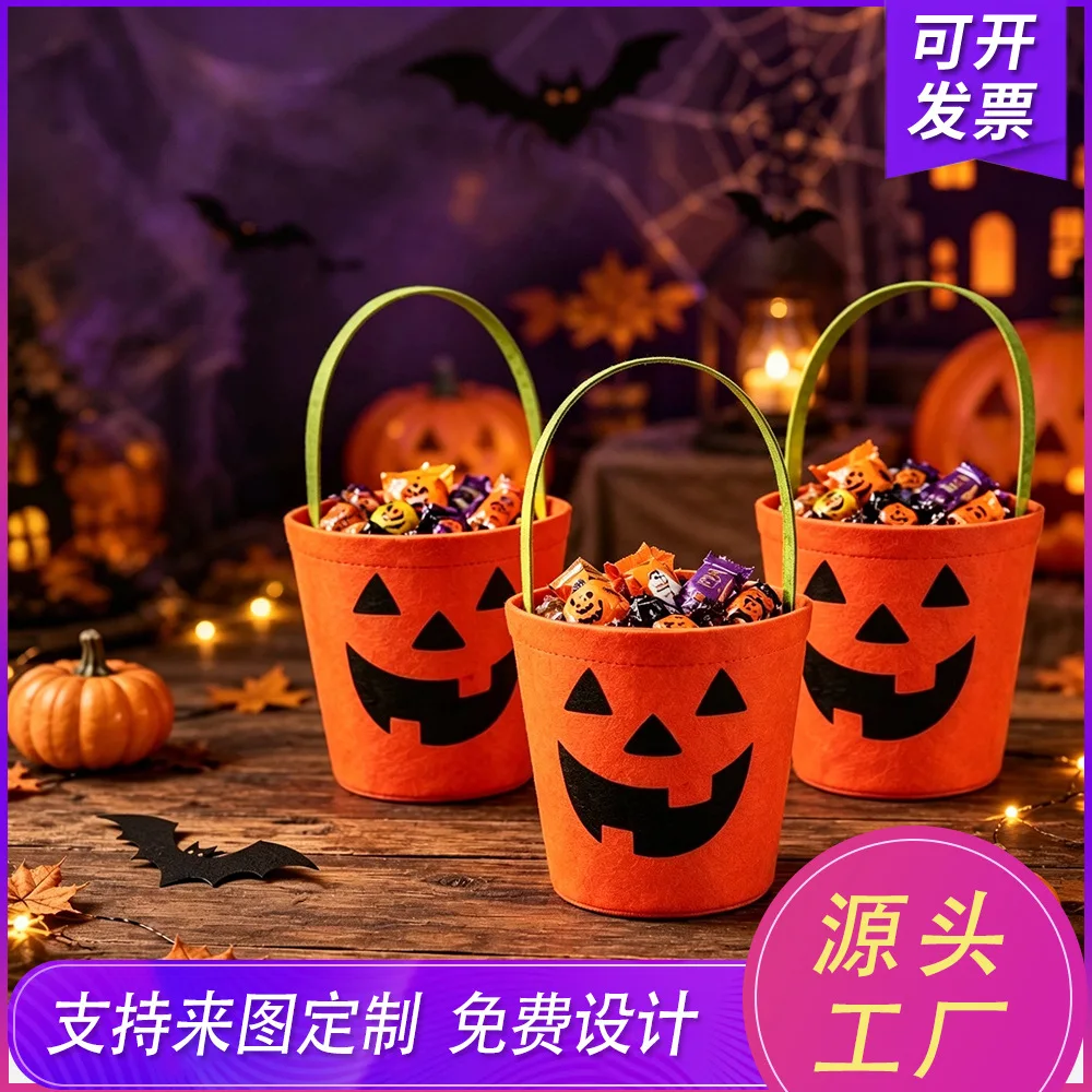 2Pcs Per Pack Halloween Felt Storage Bucket Portable Large Capacity Candy Bag Kid Trick-Or-Treat Cosplay Accessories