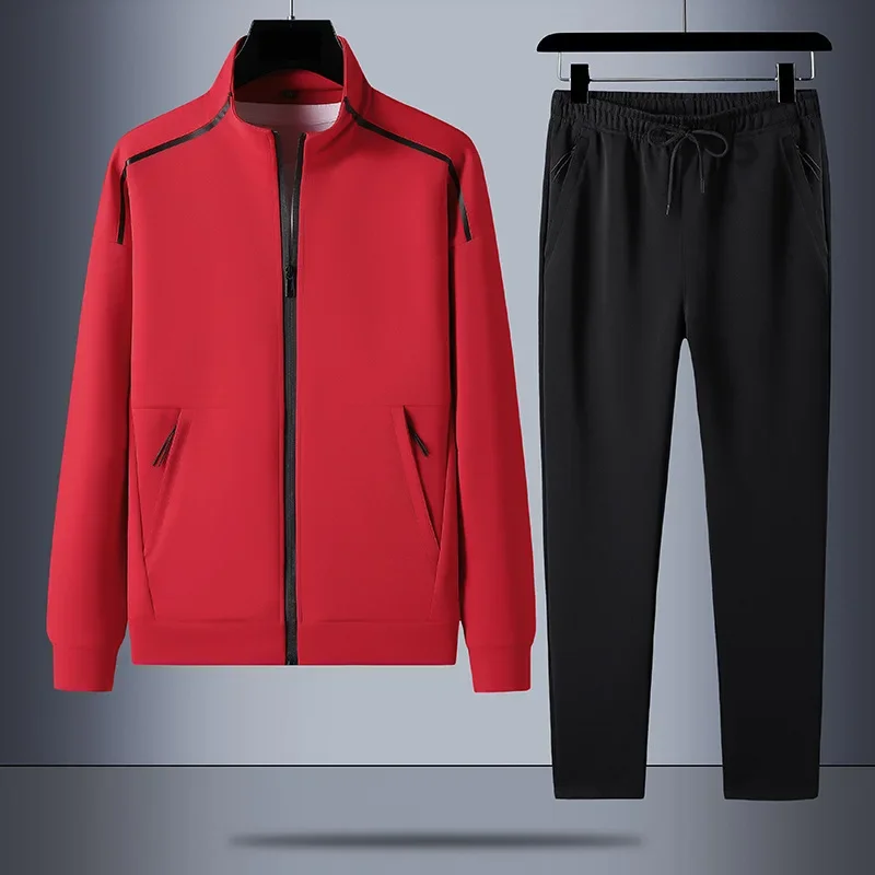 

2023 Men's Sports Set Spring and Autumn Sweater Plus Size Fat Guy Men's Standing Collar Loose Casual Fat Two Piece Set Tracksuit