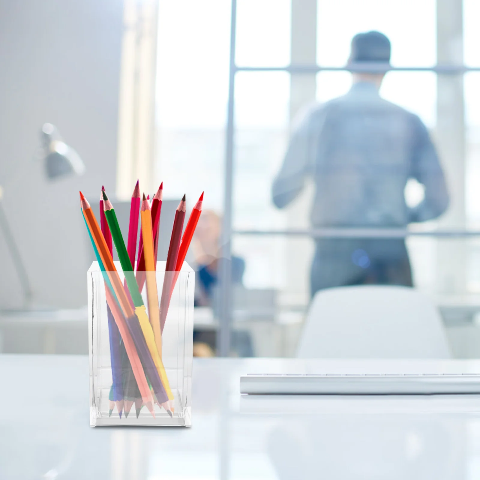 2 Pcs Acrylic Pen Holder Storage Pot Makeup Tools Container Brush Desktop Bucket Small Vase Decor