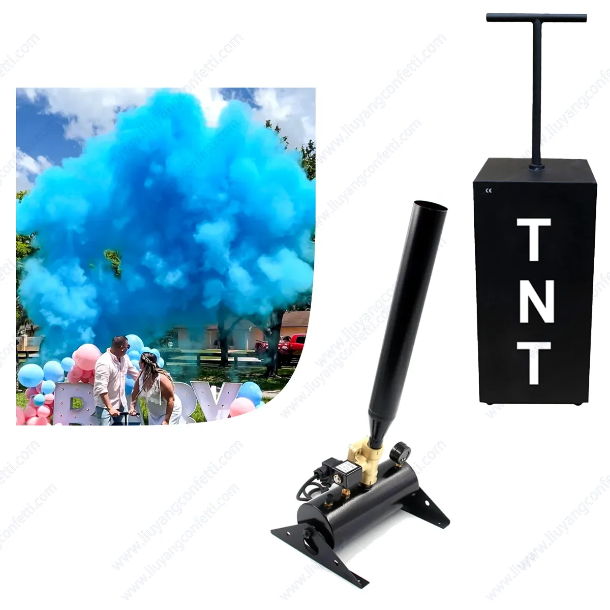 

Gender Reveal Boy or Girl Electronic Spray Confetti Powder Cannon Four Tubes Remote Control Gender Reveal Outdoor Wedding Party