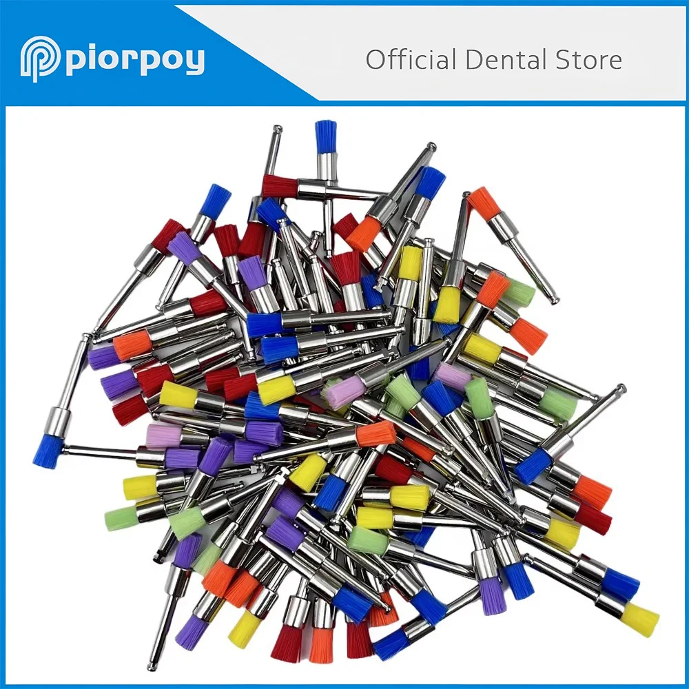 PIORPOY Dental Polishing Brush Autoclavable Nylon Bristle Brush Polisher Bowl Shape Dental Prophy Brushes Dentist Tools 100Pcs