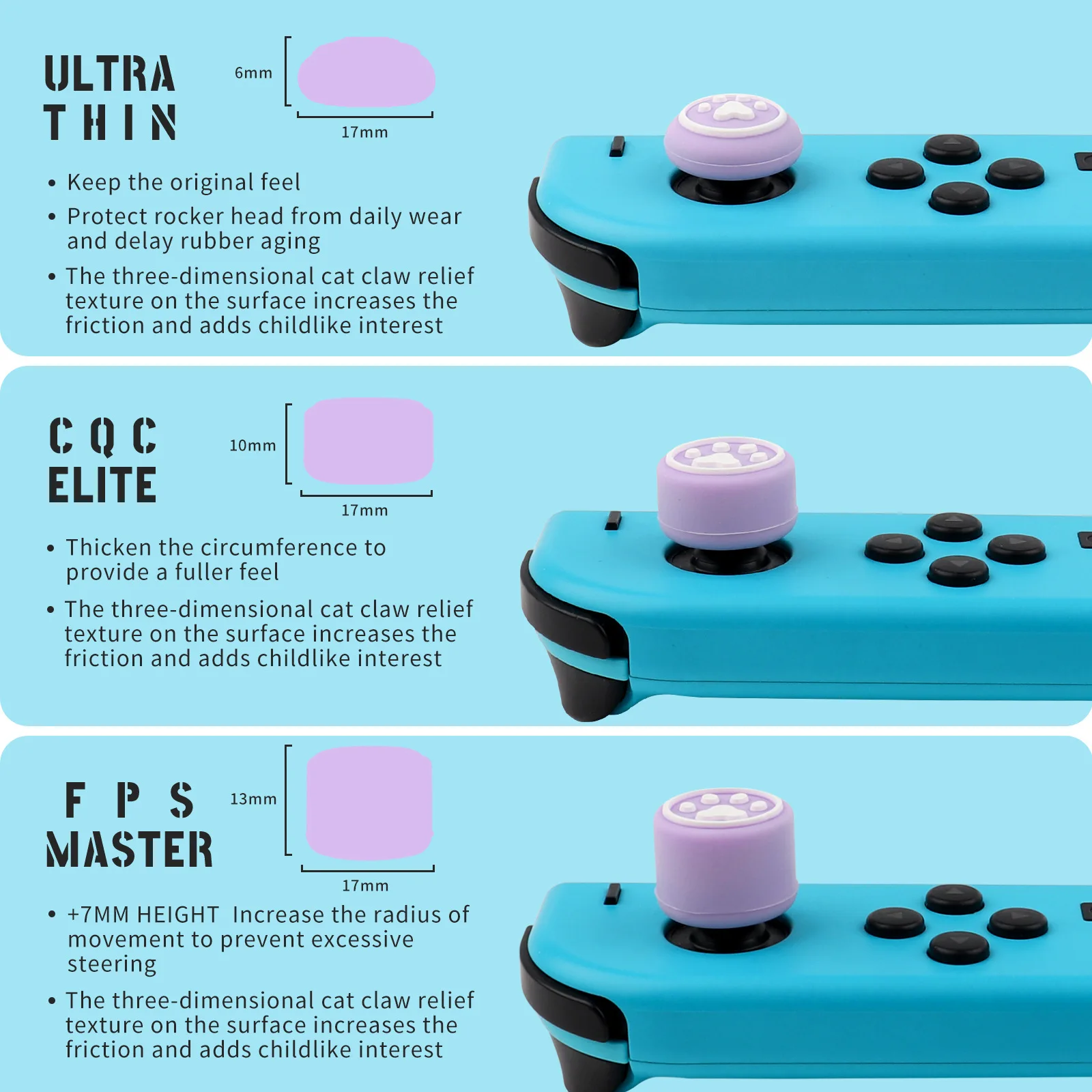 Extra High Cat Paw Silicone Case Joystick Soft Cover Thumbstick For Nintendo Switch Oled NS Lite Joy-con Thumb Stick Grip Cap