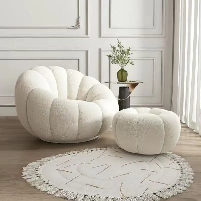 Nordic modern minimalist cream style, pumpkin design casual sofa, colorful velvet living room, armrest sofa