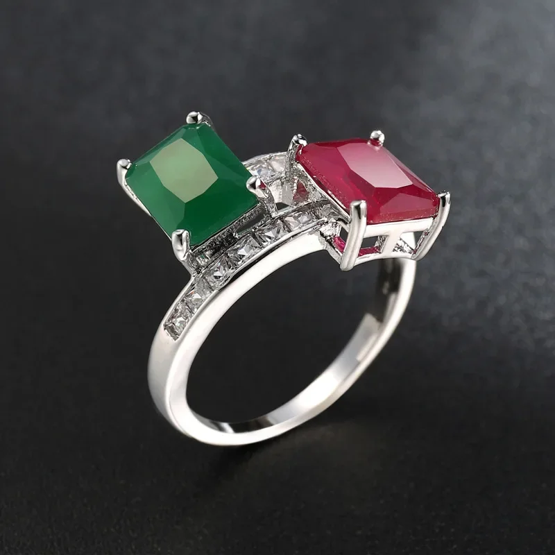 Najwyższa jakość S925 Sterling Plata Created Green Red Zircon Pierścionki na palce Elegancka biżuteria marki CZ Austriacki kryształ dla kobiet Prezent — zdjęcie 3