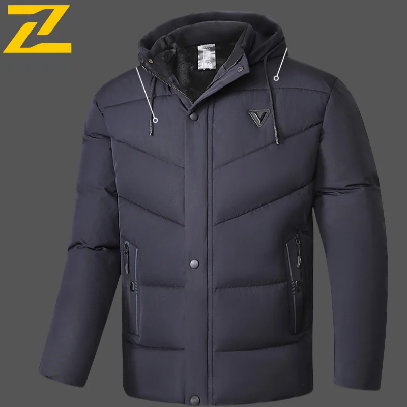 

2025 Winter Hooded Parka Men's Fashion All-match Solid Color Thick Windproof Cotton Pad Jacket Male Snow Cold-proof Padding Coat
