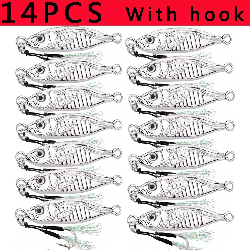 14PCS Little Jack Metal Jig Fishing Lure Set S Shape Micro Jigging Lure 3D Print Slow Jigging Shore Casting  Spoon Bait kit