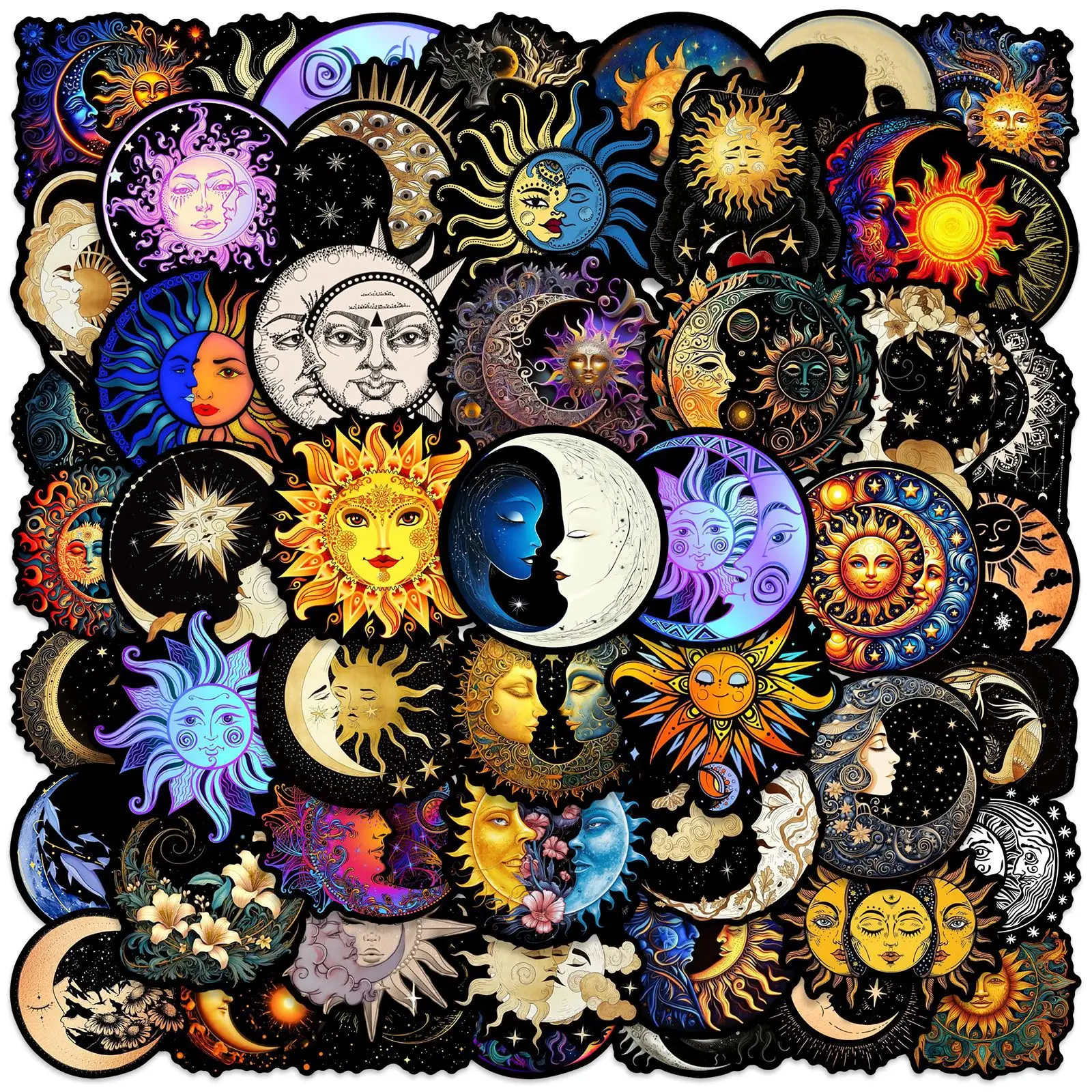 

10/25/50pcs Black Art Moon Sun Stickers Graffiti for DIY Phone Laptop Guitar Skateboard Motorcycle Helmet Suitcase Decor