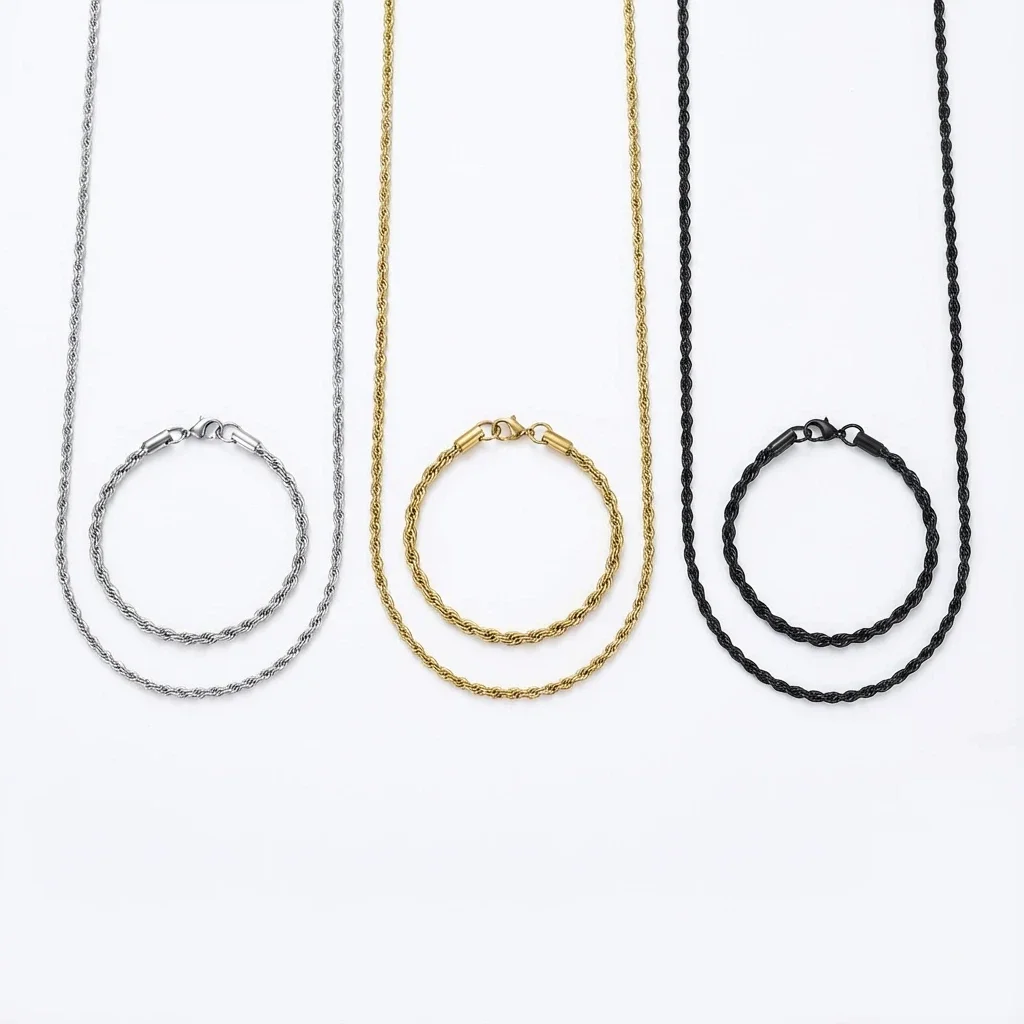 Stainless Steel Twisted Necklace Bracelet Set Gold Black Fashion Party Accessories Men and women Unisex Holiday Gift