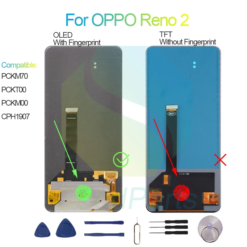 For OPPO RENO 2 Screen Display Replacement 2400*1080 PCKM70, PCKT00, PCKM00, CPH1907 RENO 2 LCD Touch Digitizer Assembly