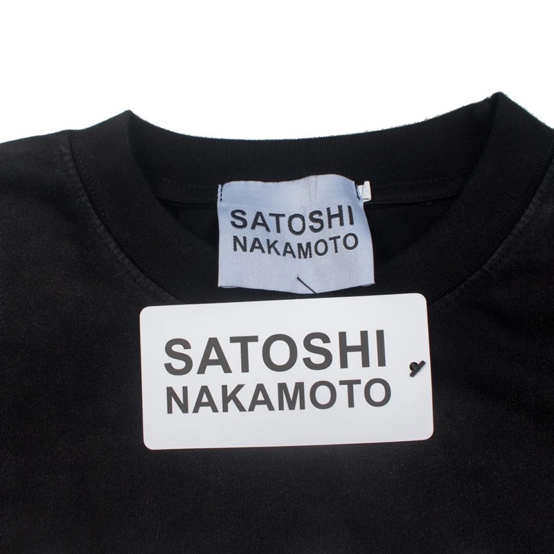 2XL Waffle Cotton SATOSHI Long Sleeve Tshirt Flame Print Washed Distressed Balck Pullover Men Women Patchwork Two Fake Tops