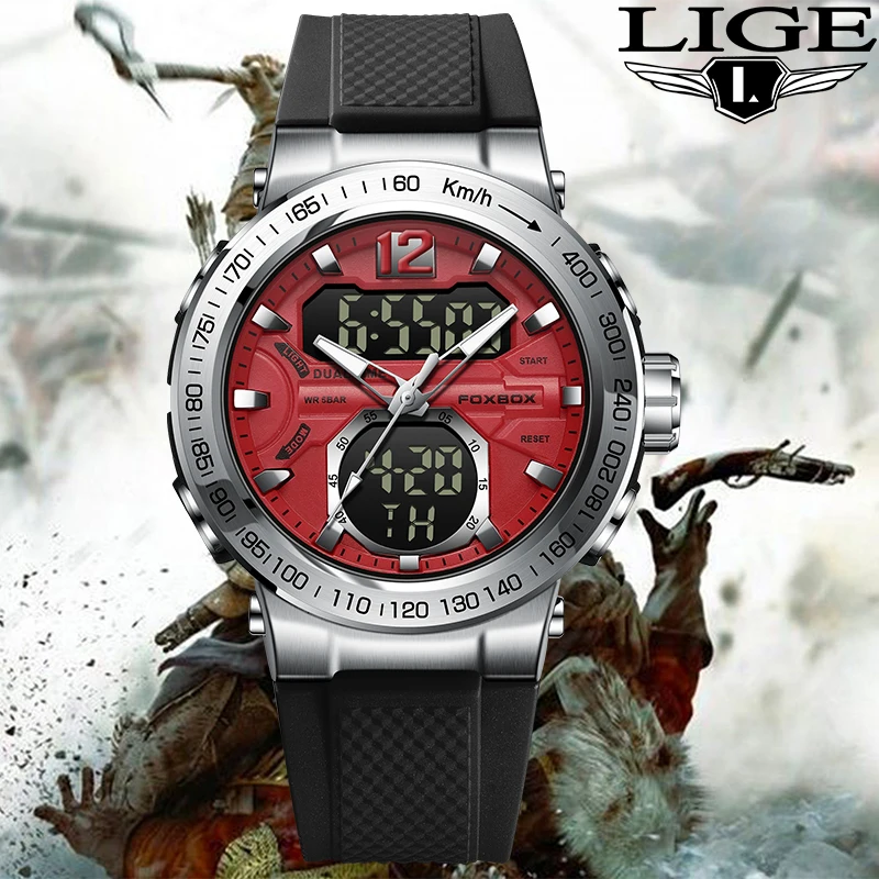 

LIGE Military Watches For Men Fashion Sport Chronograph Alarm Wristwatch Waterproof Luminous Quartz Big Clock Digital Male Watch